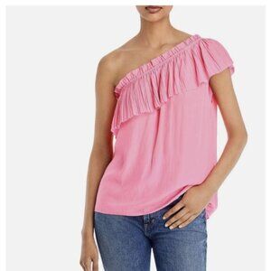 NEW L Ramy Brook One Shoulder Pink Ruffle Top MSRP $299